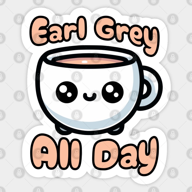 Earl Grey All day! Cute Tea Cup Cartoon Sticker by Cute And Punny